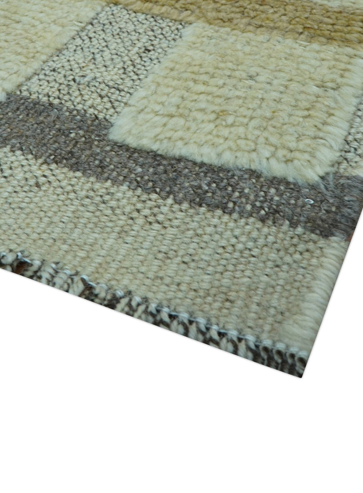 Custom Made Contemporary Design Beige And Gray Hand knotted wool Area Rug - The Rug Decor