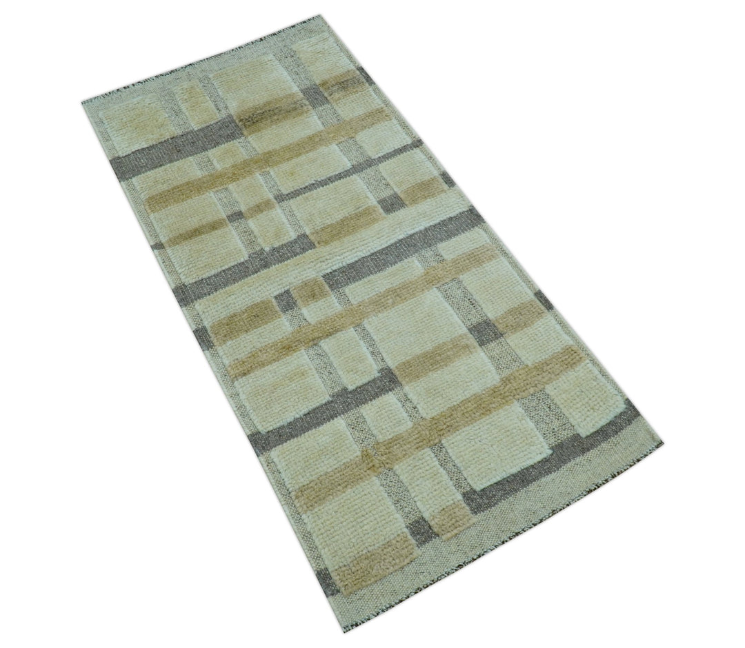 Custom Made Contemporary Design Beige And Gray Hand knotted wool Area Rug - The Rug Decor