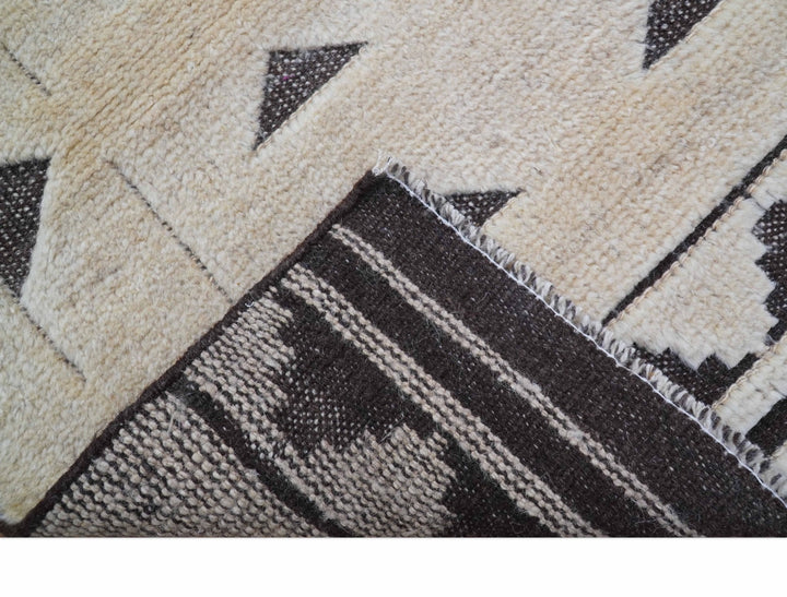 Custom Made Contemporary Design Black And Beige Hand knotted wool Area Rug - The Rug Decor