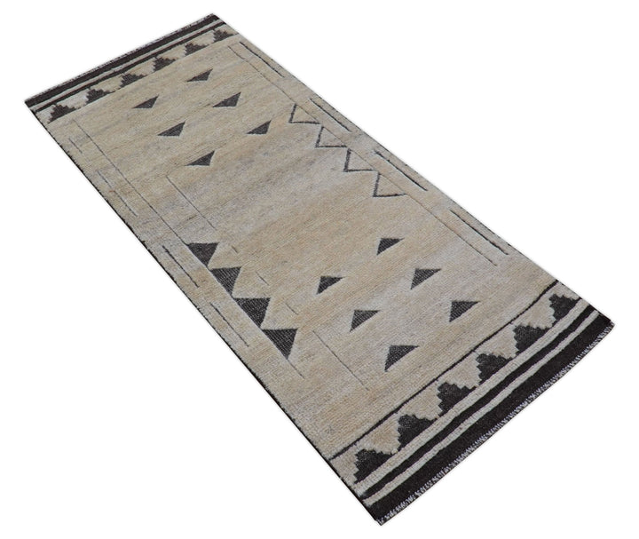 Custom Made Contemporary Design Black And Beige Hand knotted wool Area Rug - The Rug Decor
