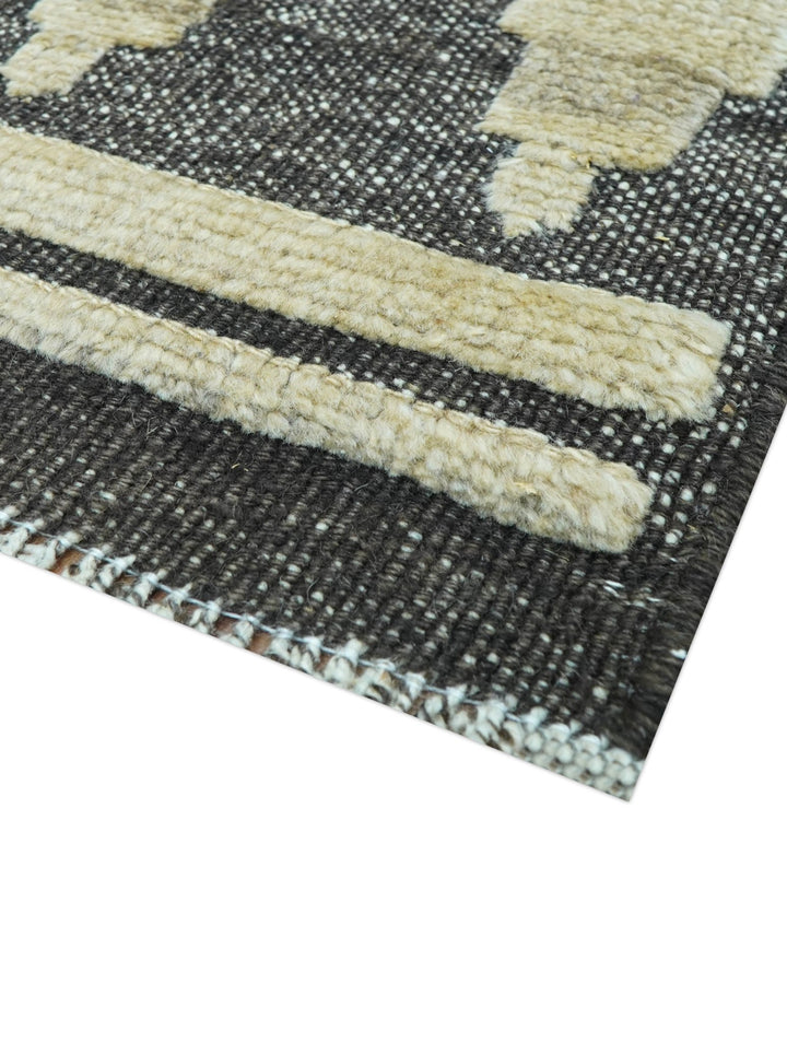 Custom Made Contemporary Design Black And Beige Hand knotted wool Area Rug - The Rug Decor