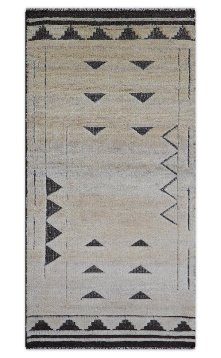Custom Made Contemporary Design Black And Beige Hand knotted wool Area Rug - The Rug Decor