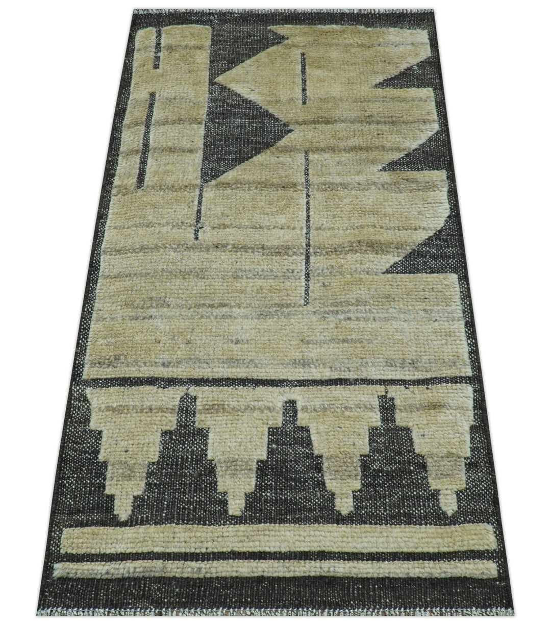 Custom Made Contemporary Design Black And Beige Hand knotted wool Area Rug - The Rug Decor