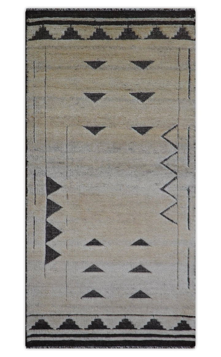 Custom Made Contemporary Design Black And Beige Hand knotted wool Area Rug - The Rug Decor