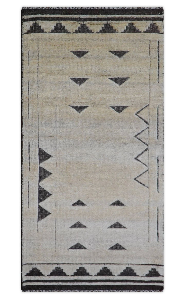 Custom Made Runner Contemporary Style Beige Hand Knotted Wool Rug