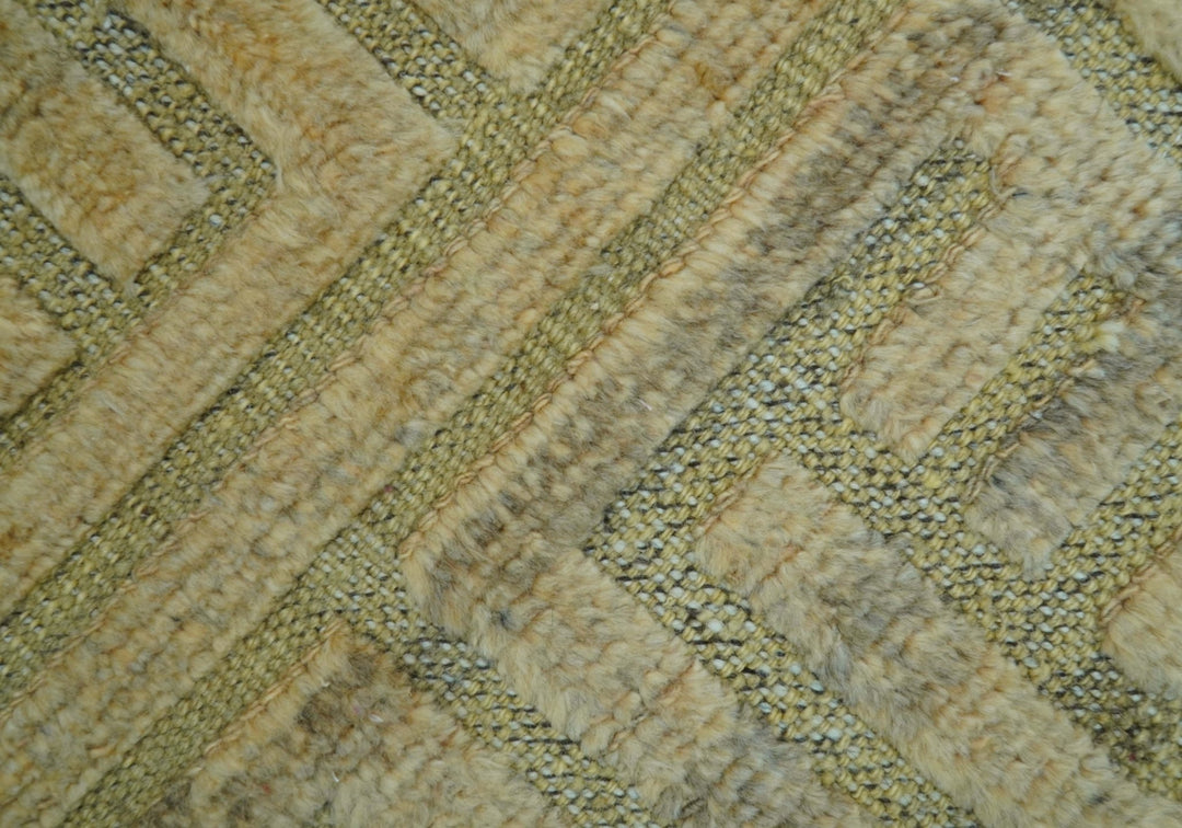 Custom Made Contemporary Design Gray And Wheat Hand knotted wool Area Rug - The Rug Decor