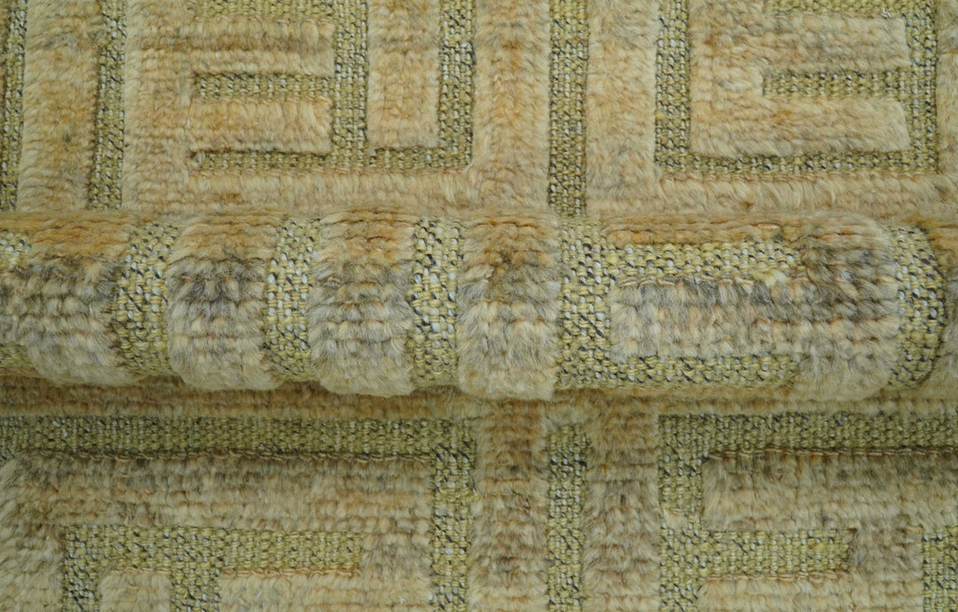 Custom Made Contemporary Design Gray And Wheat Hand knotted wool Area Rug - The Rug Decor