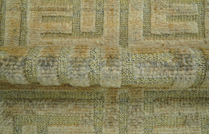 Custom Made Contemporary Design Gray And Wheat Hand knotted wool Area Rug - The Rug Decor