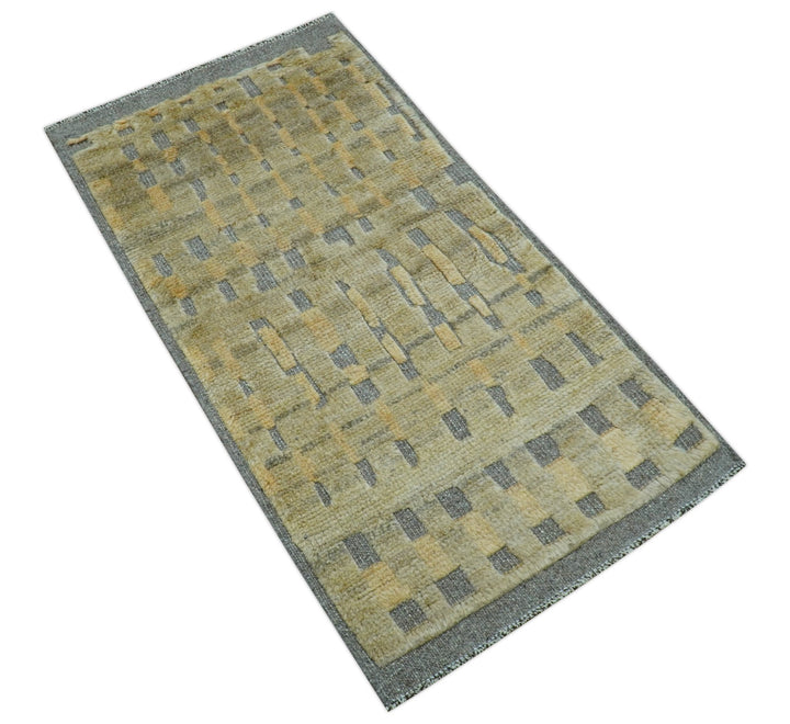 Custom Made Contemporary Design Gray And wheat Hand knotted wool Area Rug - The Rug Decor