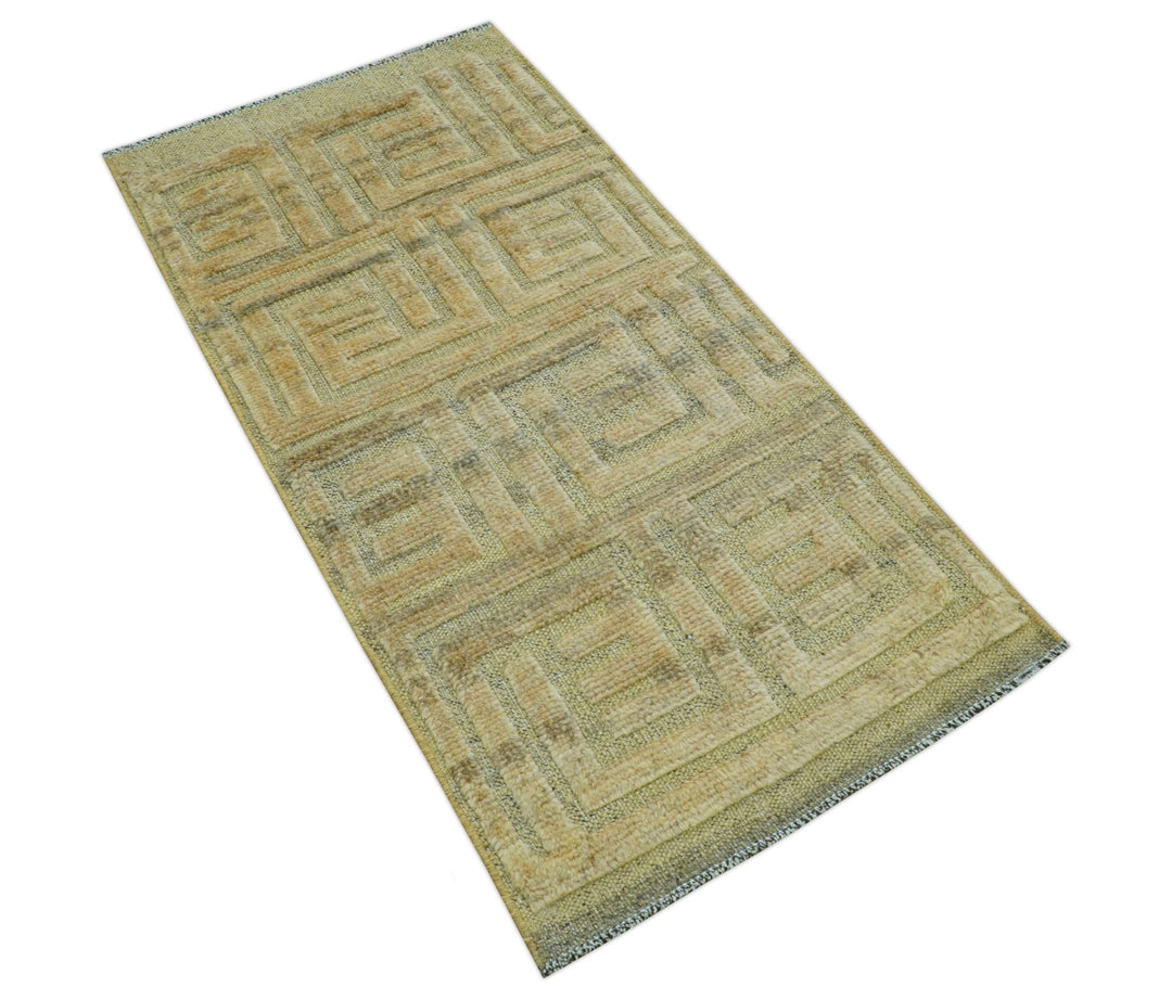 Custom Made Contemporary Design Gray And Wheat Hand knotted wool Area Rug - The Rug Decor