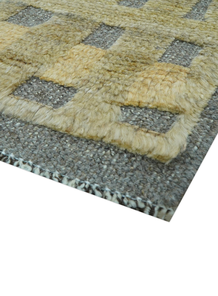 Custom Made Contemporary Design Gray And wheat Hand knotted wool Area Rug - The Rug Decor