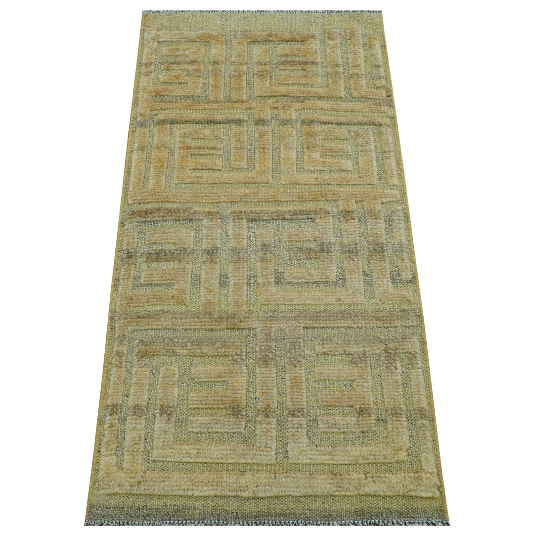 Custom Made Contemporary Design Gray And Wheat Hand knotted wool Area Rug - The Rug Decor