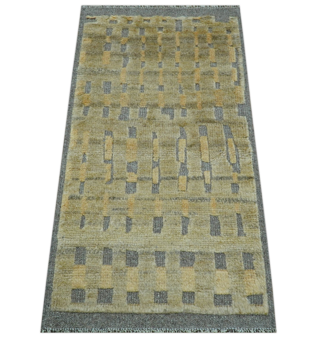 Custom Made Contemporary Design Gray And wheat Hand knotted wool Area Rug - The Rug Decor