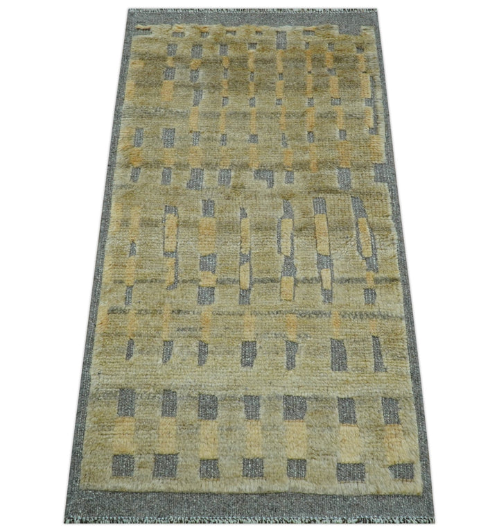 Custom Made Contemporary Design Gray And wheat Hand knotted wool Area Rug - The Rug Decor