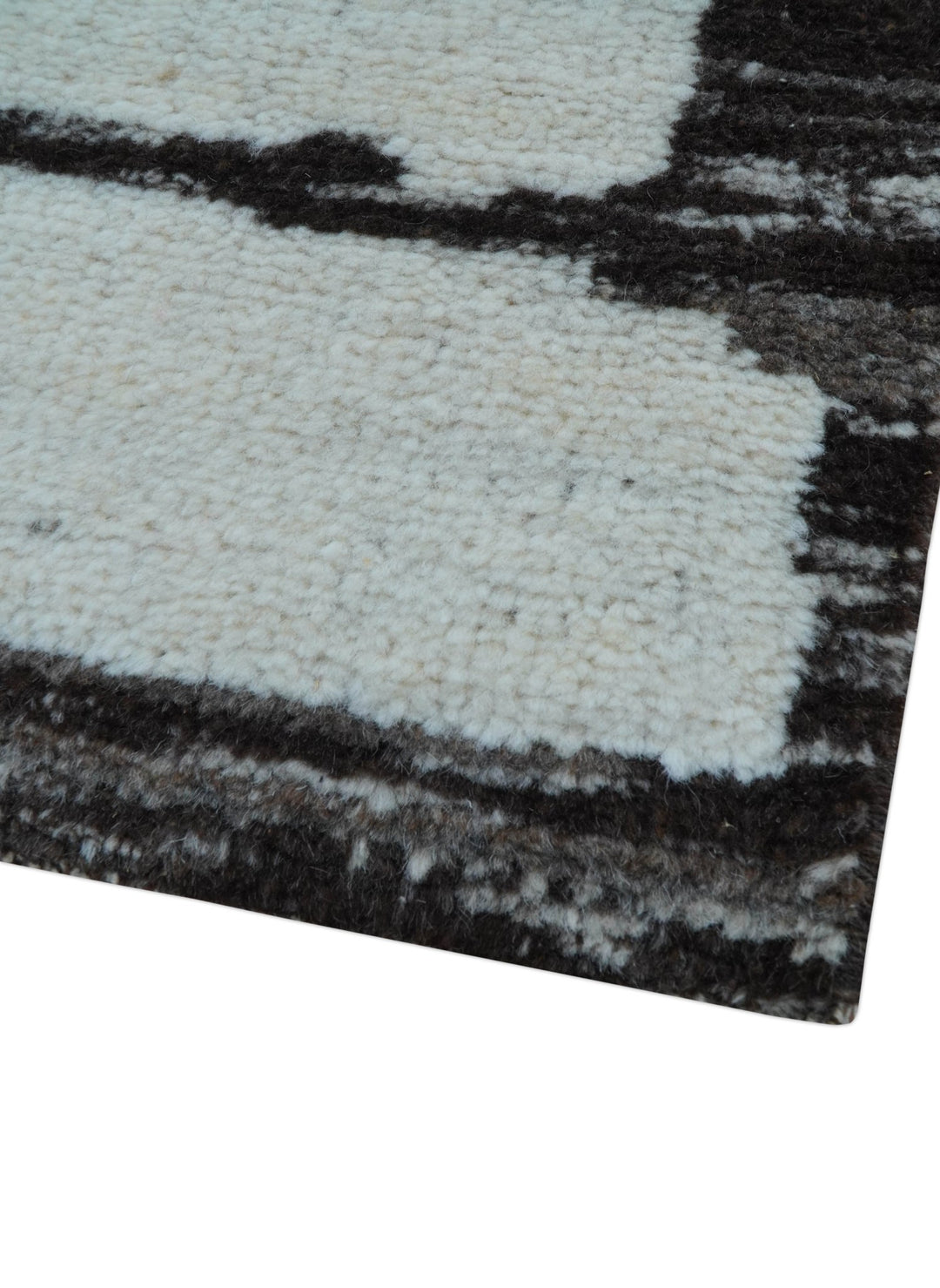 Custom Made Contemporary Ivory And Dark Brown Hand Knotted Wool Rug - The Rug Decor