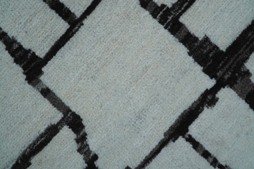 Custom Made Contemporary Ivory And Dark Brown Hand Knotted Wool Rug - The Rug Decor