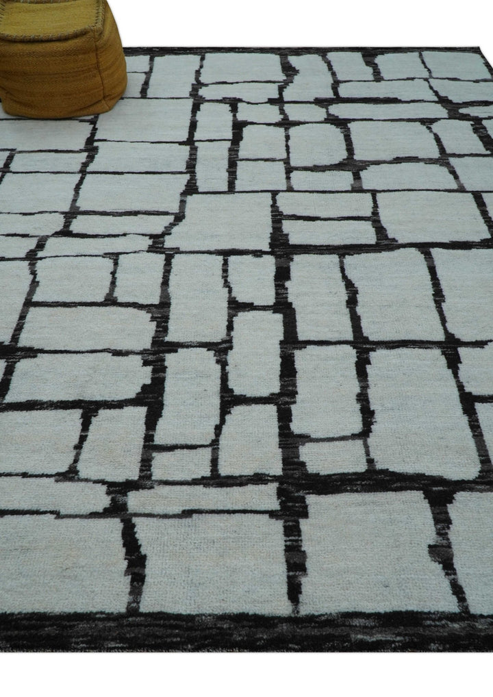Custom Made Contemporary Ivory And Dark Brown Hand Knotted Wool Rug - The Rug Decor