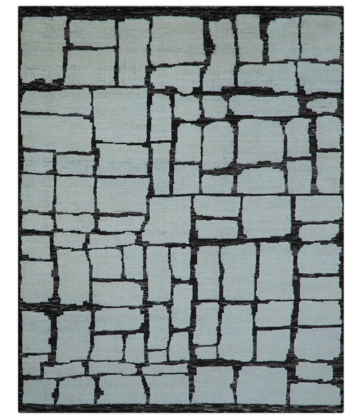 Custom Made Contemporary Ivory And Dark Brown Hand Knotted Wool Rug - The Rug Decor