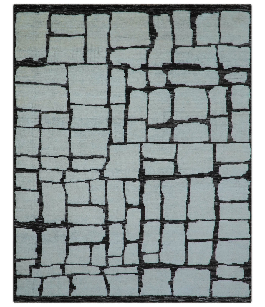 Custom Made Contemporary Ivory And Dark Brown Hand Knotted Wool Rug - The Rug Decor