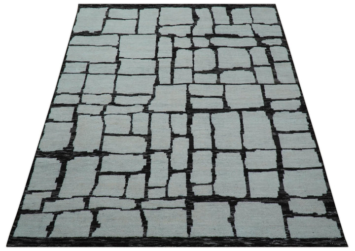 Custom Made Contemporary Ivory And Dark Brown Hand Knotted Wool Rug - The Rug Decor