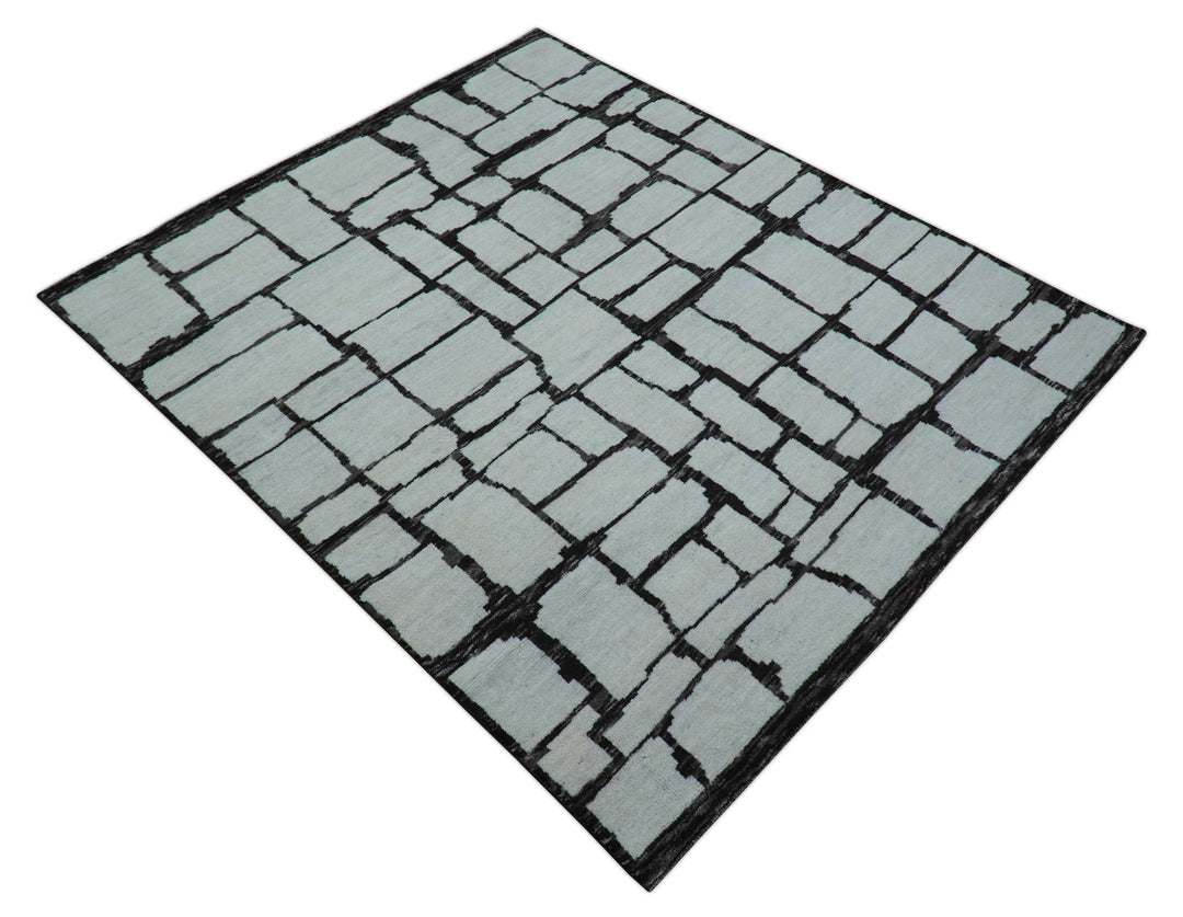 Custom Made Contemporary Ivory And Dark Brown Hand Knotted Wool Rug - The Rug Decor