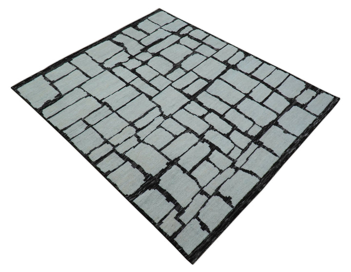 Custom Made Contemporary Ivory And Dark Brown Hand Knotted Wool Rug - The Rug Decor