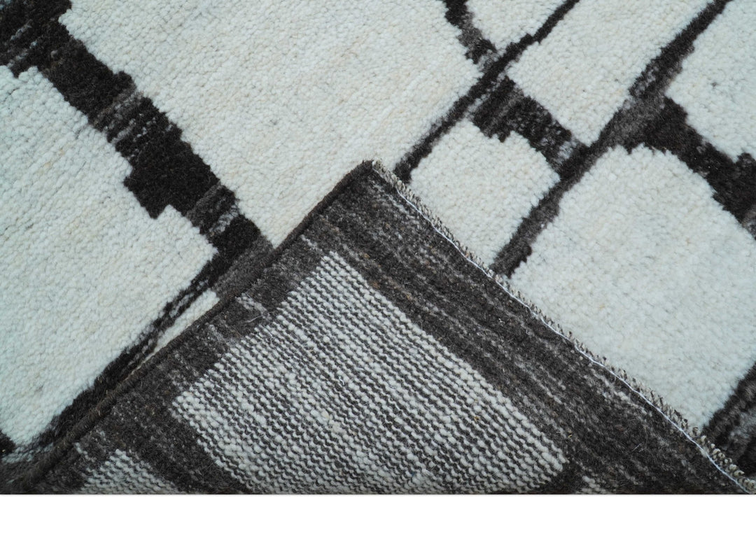 Custom Made Contemporary Ivory And Dark Brown Hand Knotted Wool Rug - The Rug Decor