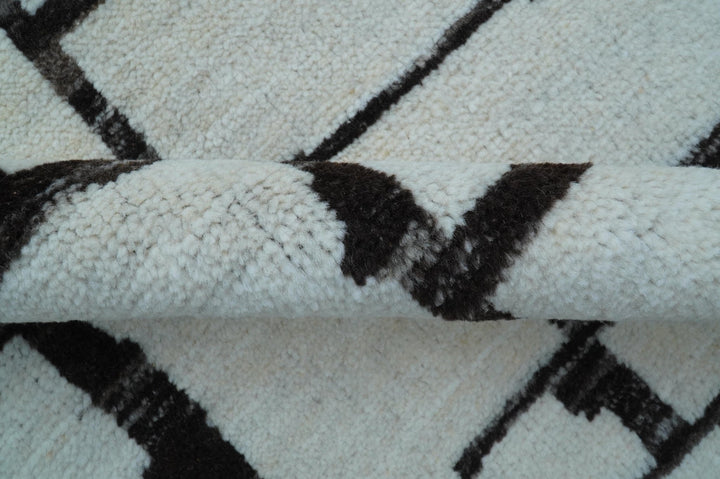 Custom Made Contemporary Ivory And Dark Brown Hand Knotted Wool Rug - The Rug Decor