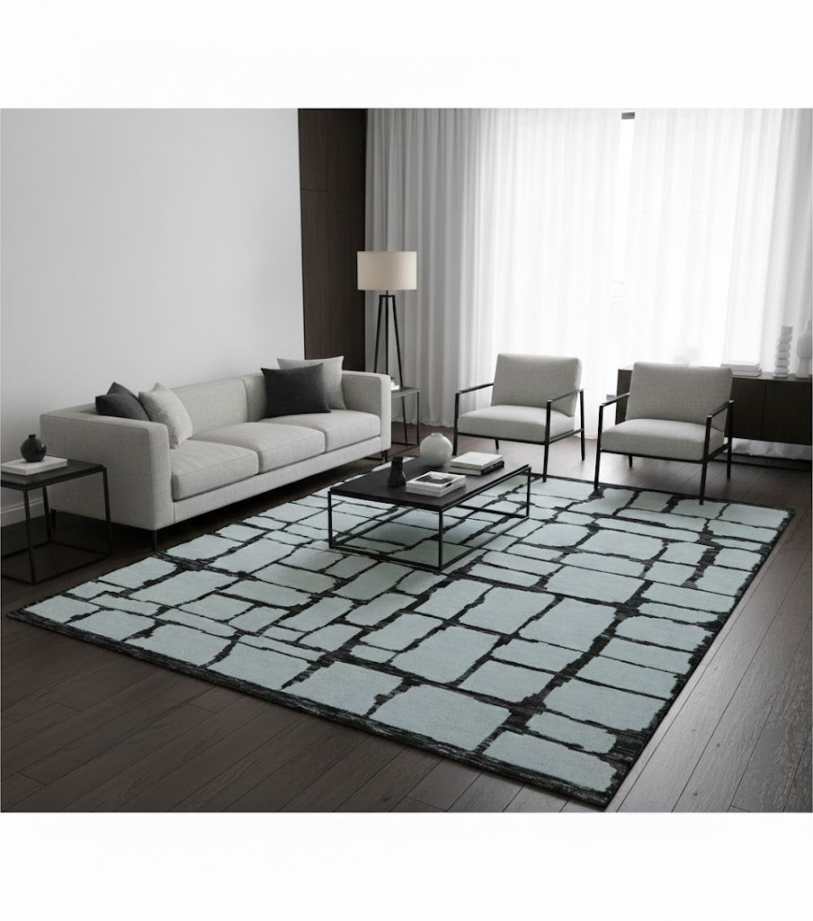 Custom Made Contemporary Ivory And Dark Brown Hand Knotted Wool Rug - The Rug Decor