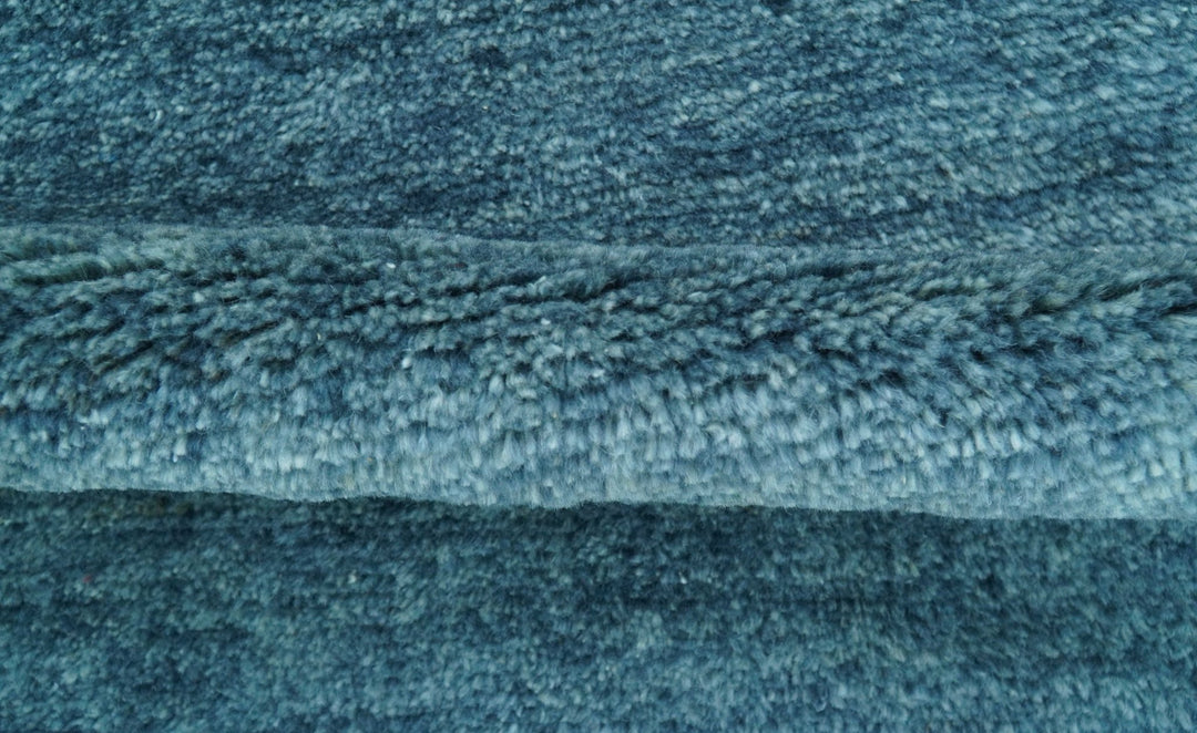 Custom Made Contemporary Solid Plush Blue Hand Knotted Wool Rug - The Rug Decor