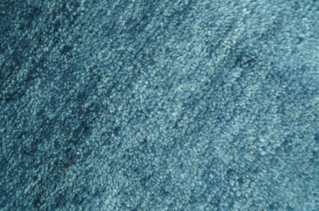 Custom Made Contemporary Solid Plush Blue Hand Knotted Wool Rug - The Rug Decor