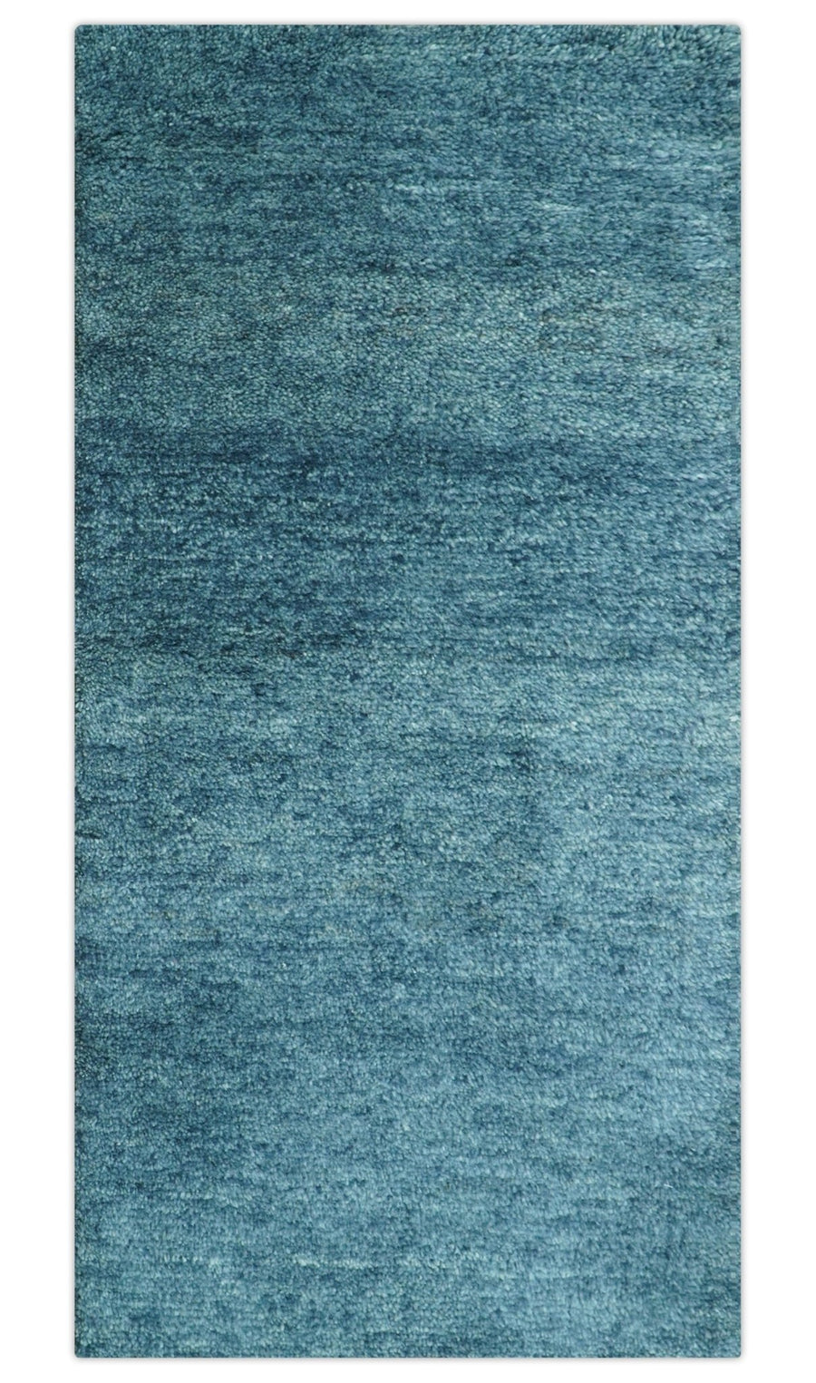 Custom Made Contemporary Solid Plush Blue Hand Knotted Wool Rug - The Rug Decor