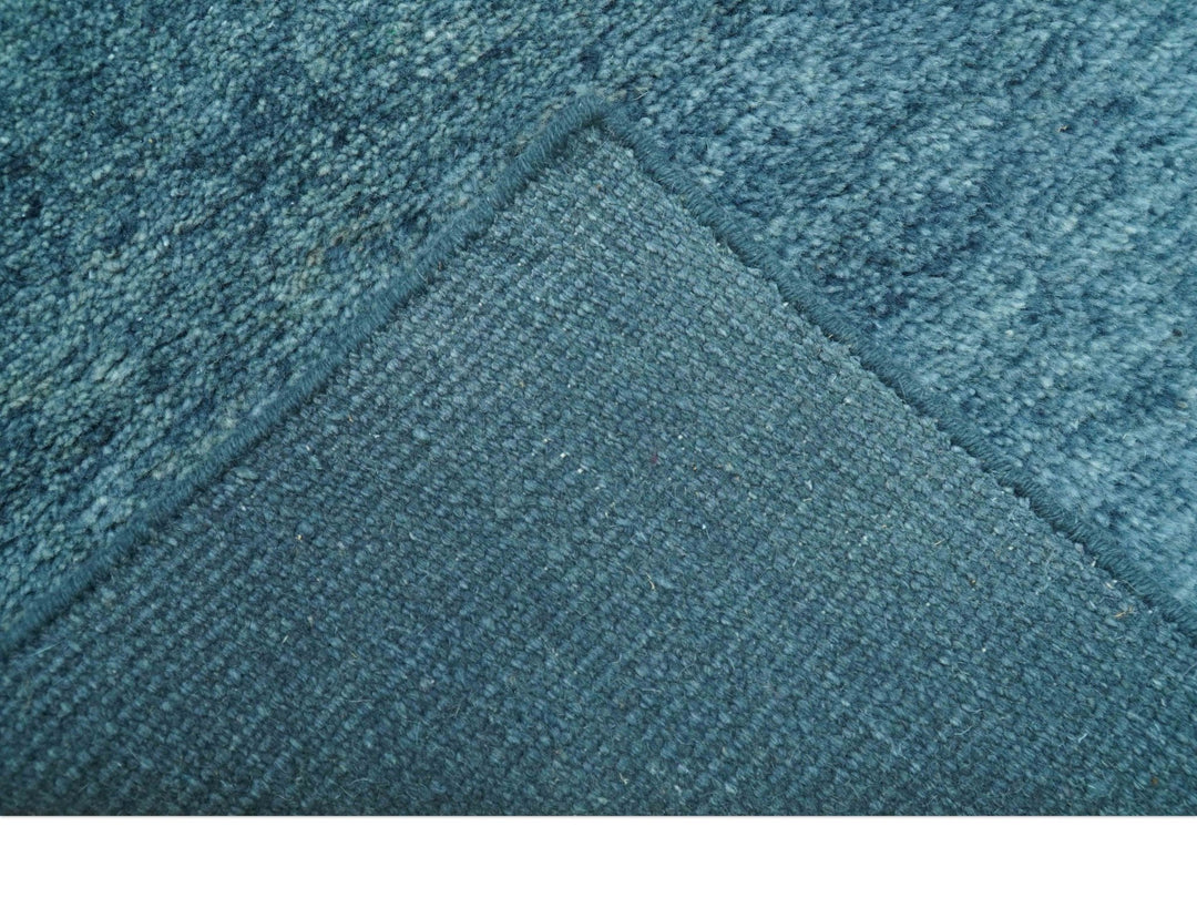 Custom Made Contemporary Solid Plush Blue Hand Knotted Wool Rug - The Rug Decor