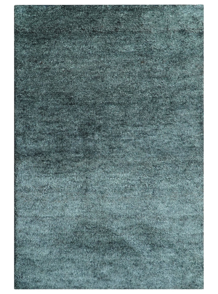 Custom Made Contemporary Solid Plush Steel Blue Hand Knotted Wool Rug - The Rug Decor
