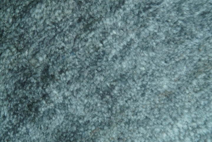 Custom Made Contemporary Solid Plush Steel Blue Hand Knotted Wool Rug - The Rug Decor