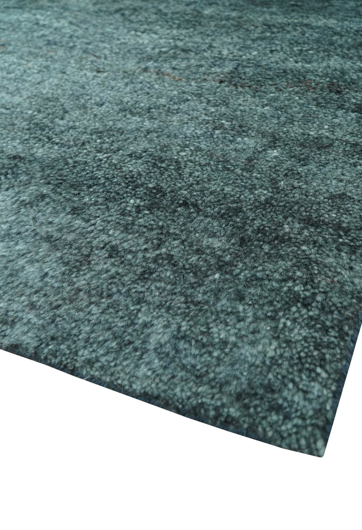 Custom Made Contemporary Solid Plush Steel Blue Hand Knotted Wool Rug - The Rug Decor