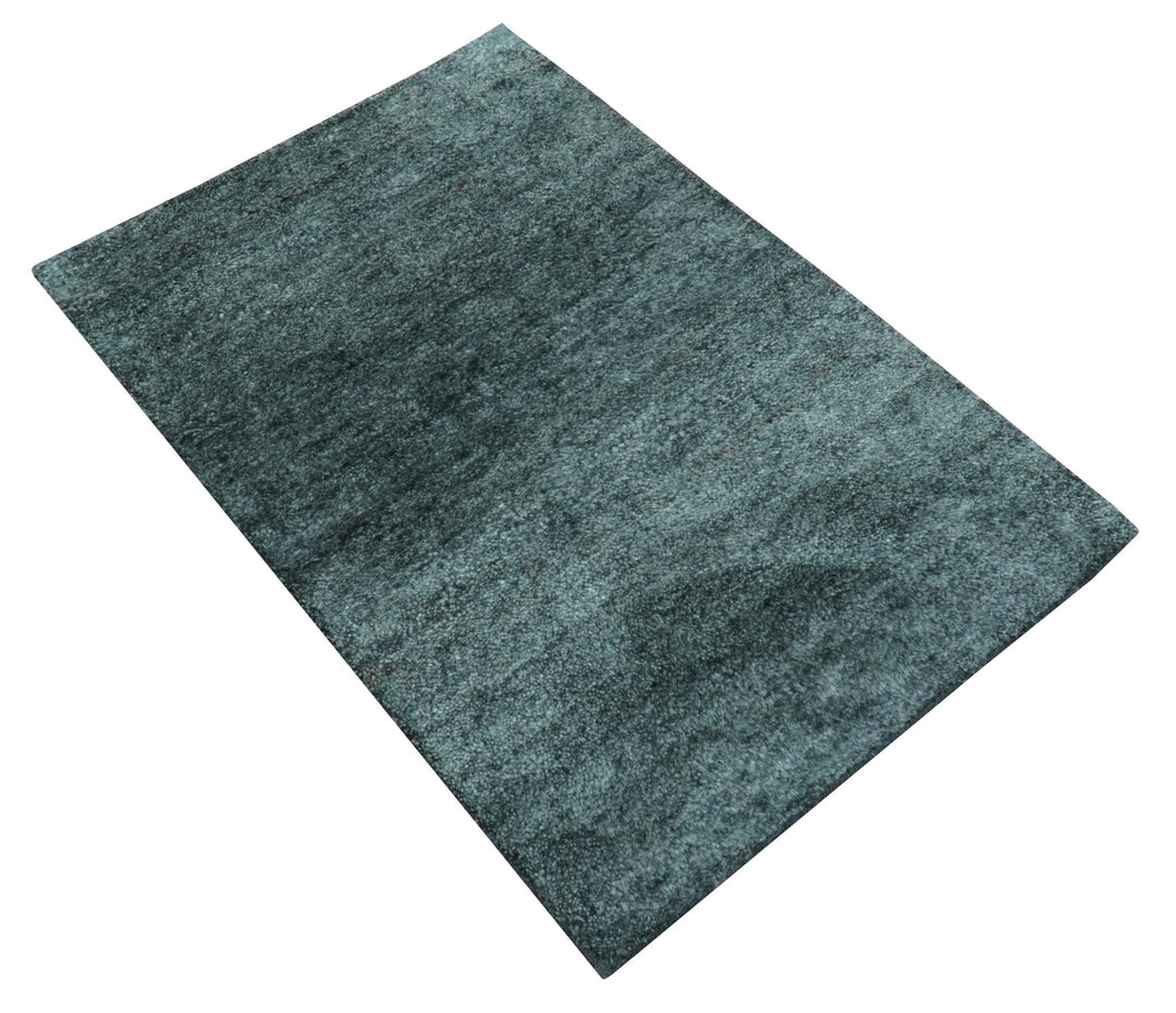 Custom Made Contemporary Solid Plush Steel Blue Hand Knotted Wool Rug - The Rug Decor