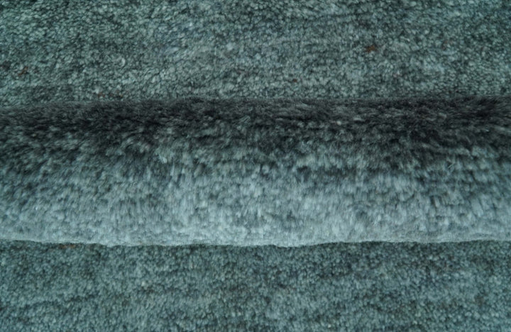 Custom Made Contemporary Solid Plush Steel Blue Hand Knotted Wool Rug - The Rug Decor