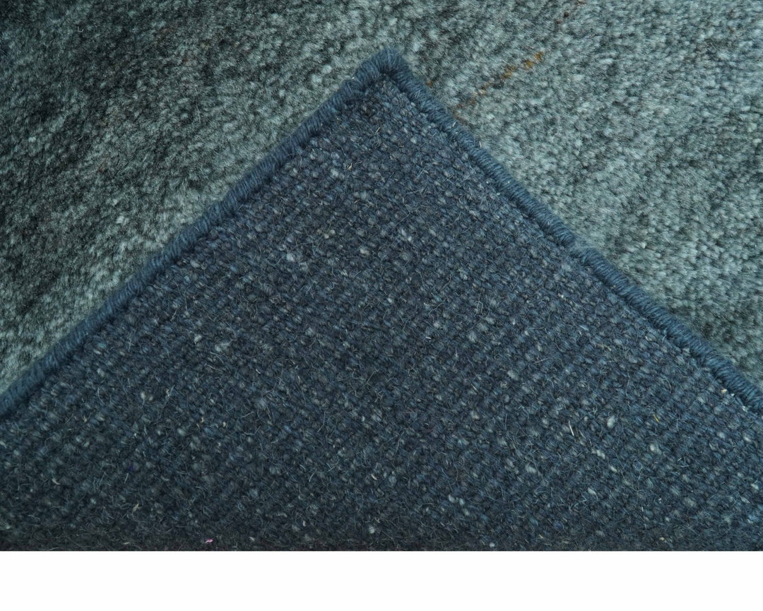 Custom Made Contemporary Solid Plush Steel Blue Hand Knotted Wool Rug - The Rug Decor