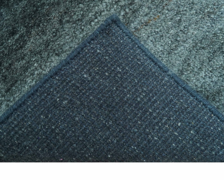 Custom Made Contemporary Solid Plush Steel Blue Hand Knotted Wool Rug - The Rug Decor