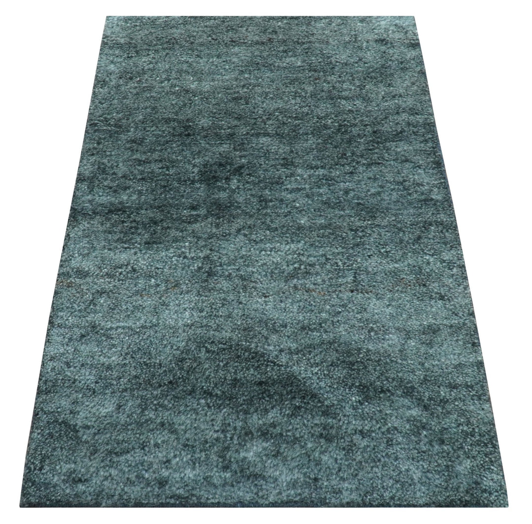 Custom Made Contemporary Solid Plush Steel Blue Hand Knotted Wool Rug - The Rug Decor