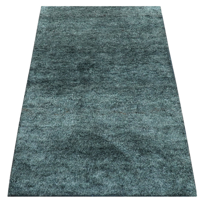 Custom Made Contemporary Solid Plush Steel Blue Hand Knotted Wool Rug - The Rug Decor