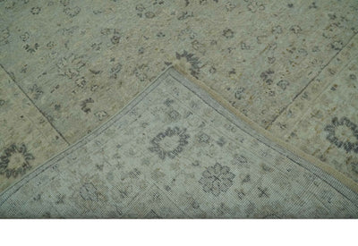 Custom Made Distress Finished Beige, Silver and Charcoal Traditional Wool Rug - The Rug Decor