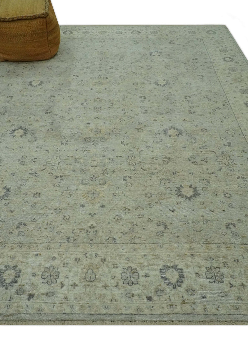 Custom Made Distress Finished Beige, Silver and Charcoal Traditional Wool Rug - The Rug Decor