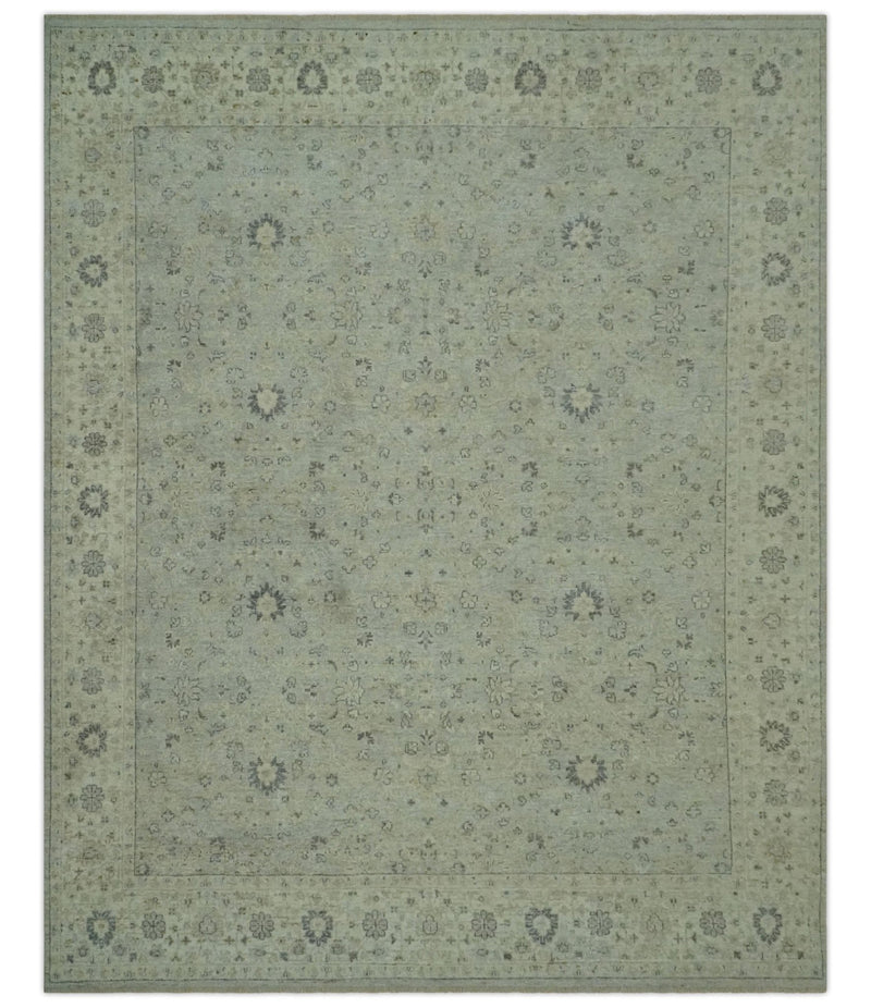 Custom Made Distress Finished Beige, Silver and Charcoal Traditional Wool Rug - The Rug Decor