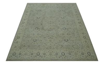 Custom Made Distress Finished Beige, Silver and Charcoal Traditional Wool Rug - The Rug Decor