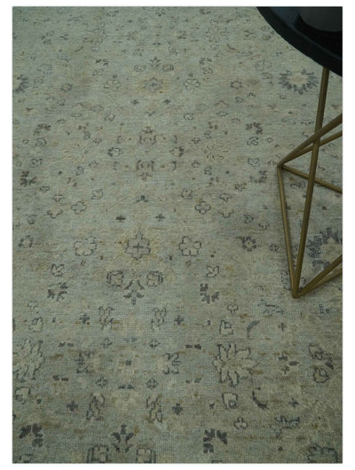 Custom Made Distress Finished Beige, Silver and Charcoal Traditional Wool Rug - The Rug Decor