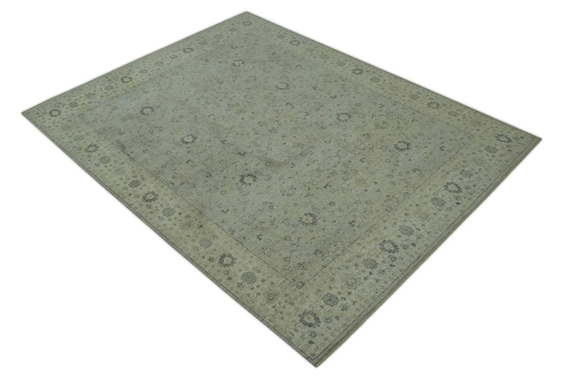 Custom Made Distress Finished Beige, Silver and Charcoal Traditional Wool Rug - The Rug Decor