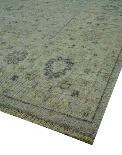 Custom Made Distress Finished Beige, Silver and Charcoal Traditional Wool Rug - The Rug Decor