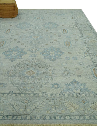 Custom Made Distressed Finished Beige and Gray Traditional mamluk design Low Pile wool Rug - The Rug Decor